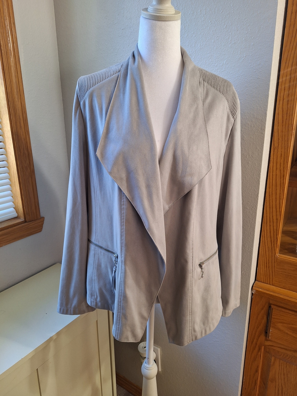 Women's Light Gray Draped Open-Front Blazer Jacket